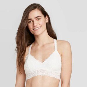 AUDEN Lightly Lined Racerback Bralette White Lace